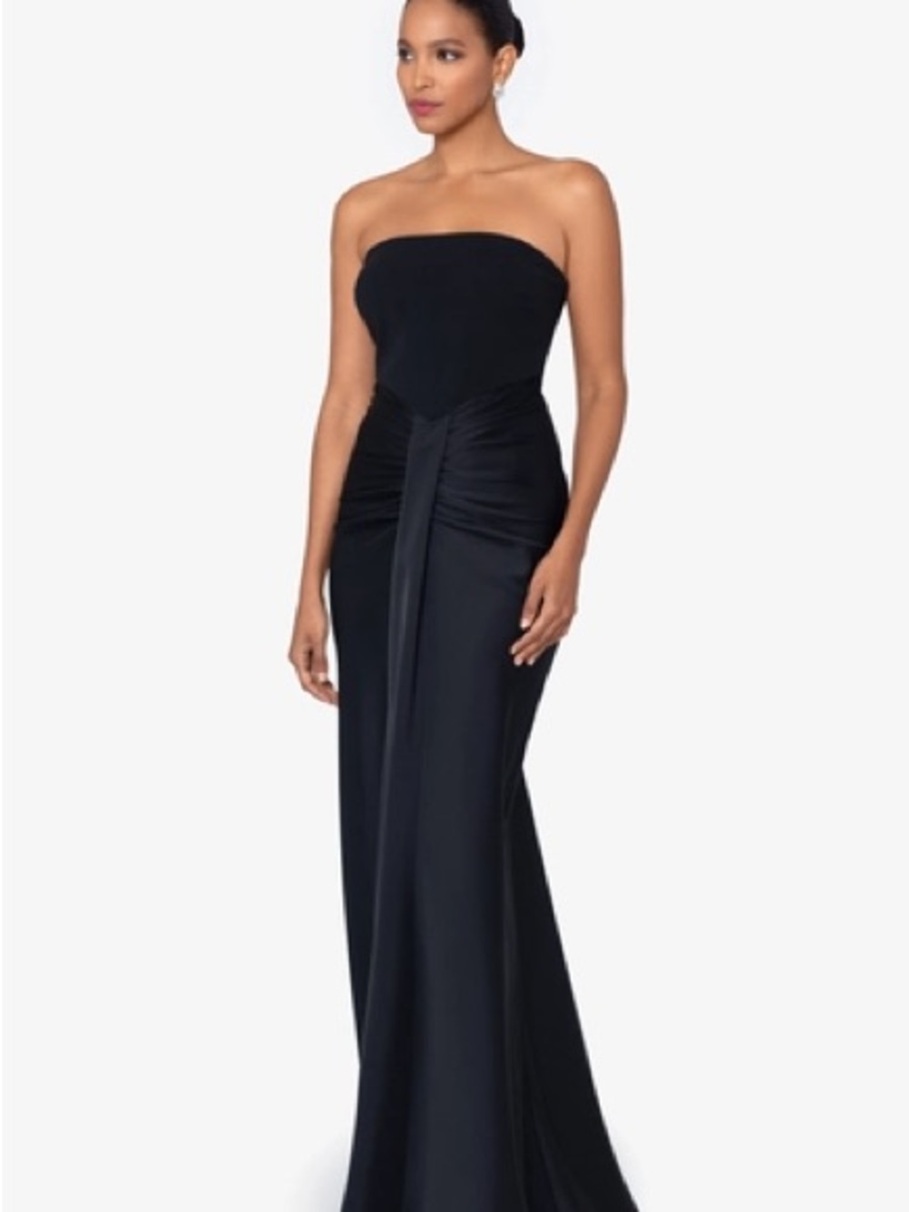 Betsy & Adam - “Jess” long Scuba Crepe & Satin Black Evening Gown NWT